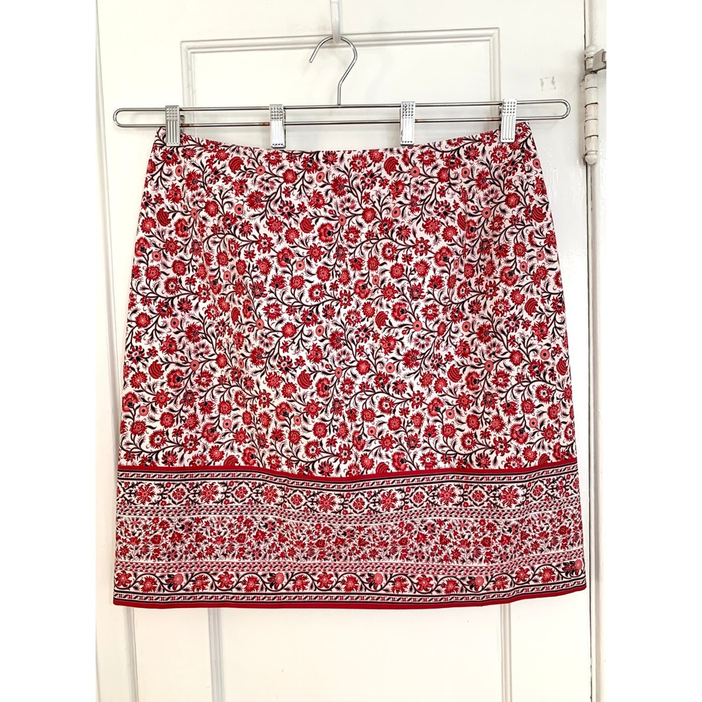 Charter Club Red White Urban Jungle Floral Cotton Wrap Knee Length Skirt 16 - Picture 9 of 14